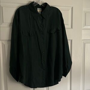 Dark Green Button-Up Silk Shirt